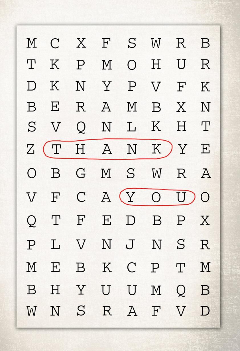 Word Search Thank You Card