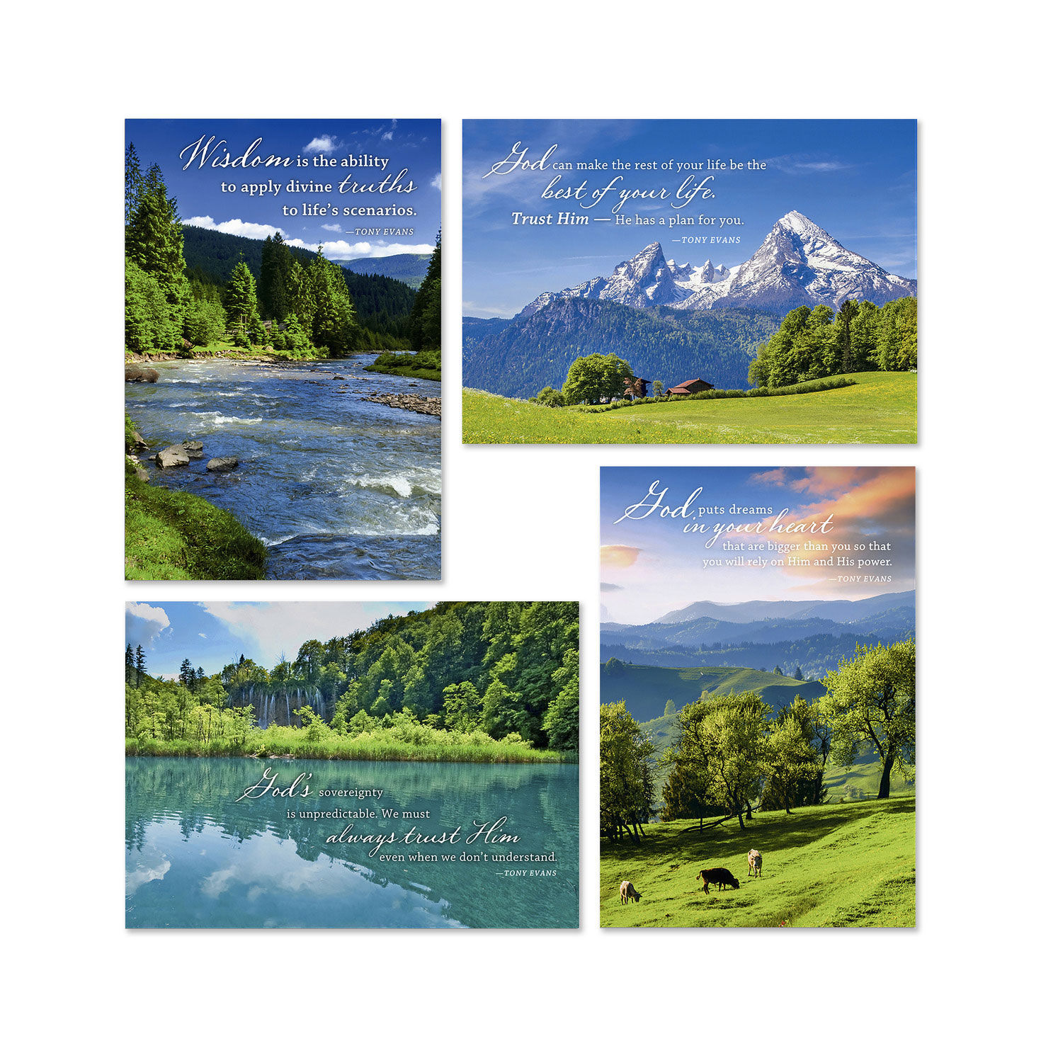 Tony Evans Mountain Views Assorted Religious Encouragement Cards, Box of 12