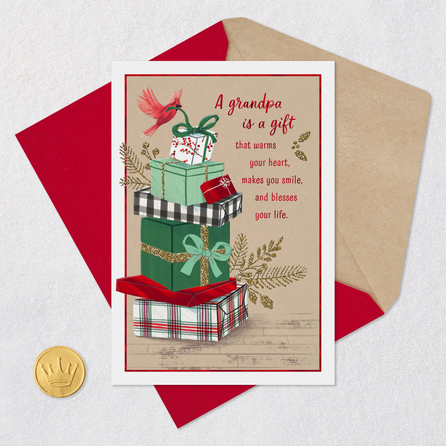 Gifts Cardinal Grandpa Religious Christmas Card Card Front with Envelope and Gold Seal image number 6