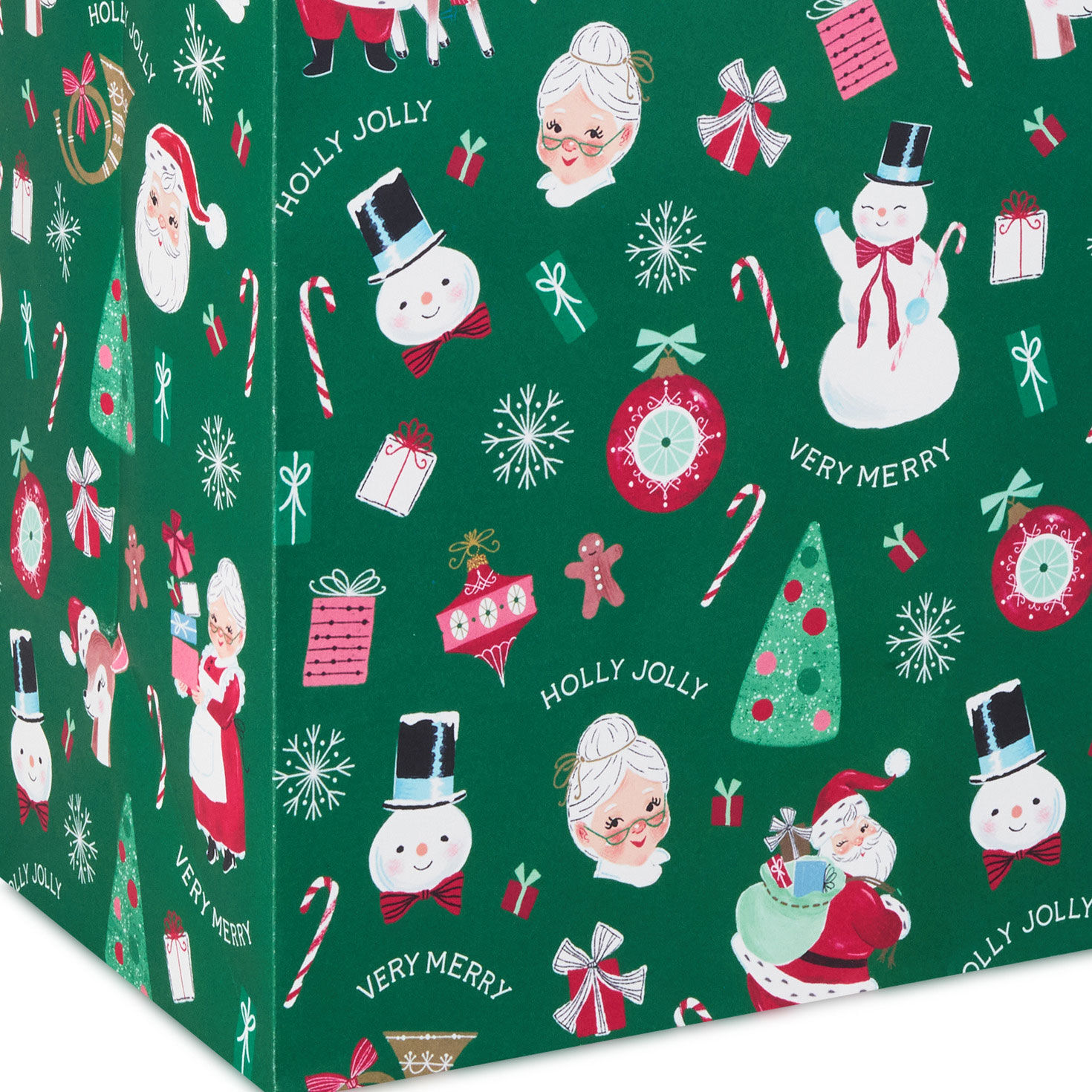 Vintage Icons on Green Large Christmas Gift Bag Base/Side Detail image number 5