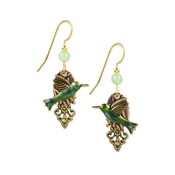 Silver Forest Hummingbird Layered Gold-Tone Metal Drop Earrings
