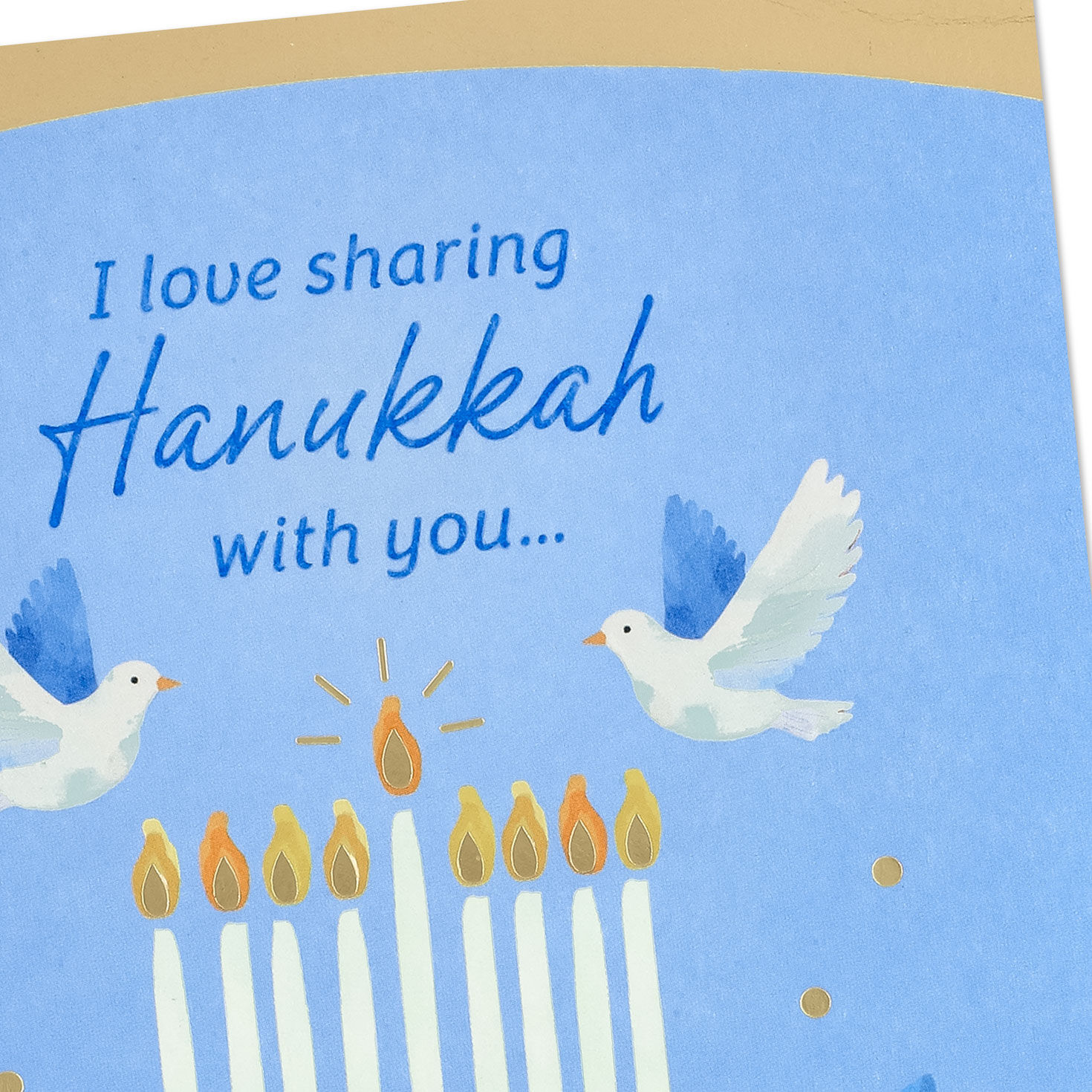 Blue Menorah and Doves Hanukkah Card Card Front Detail image number 4