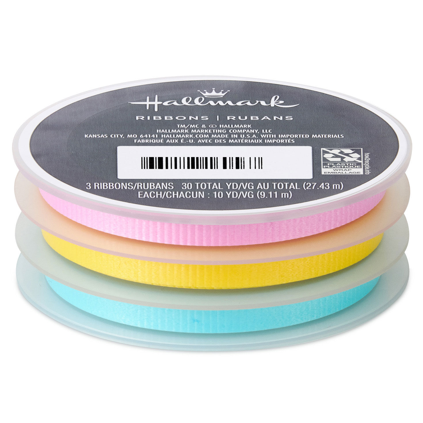 Pink/Yellow/Aqua 3-Pack Curling Ribbon, 90' total