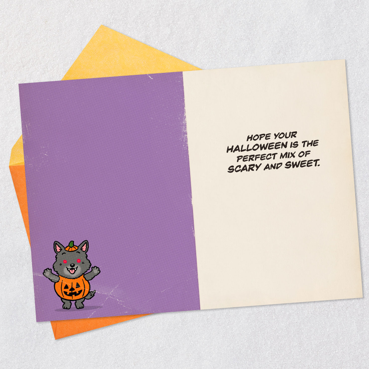 Horror and Puppies in Costume Funny Halloween Card Open card with envelope image number 3