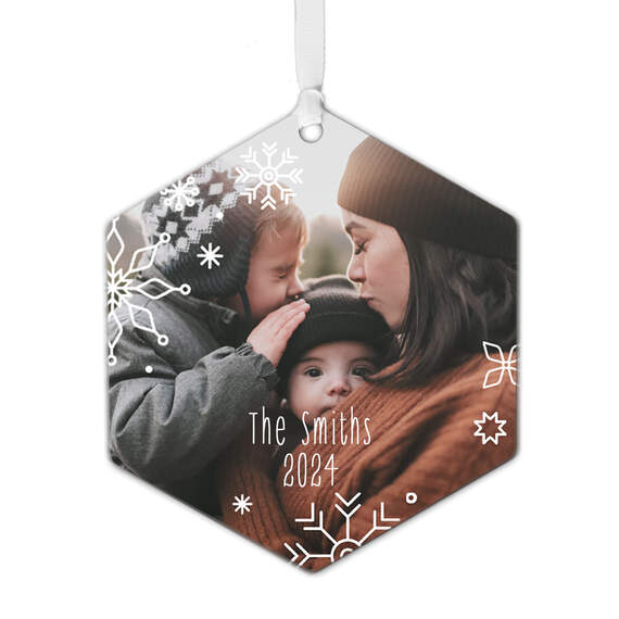 Snowflakes Personalized Text and Photo Metal Ornament, , large image number 1