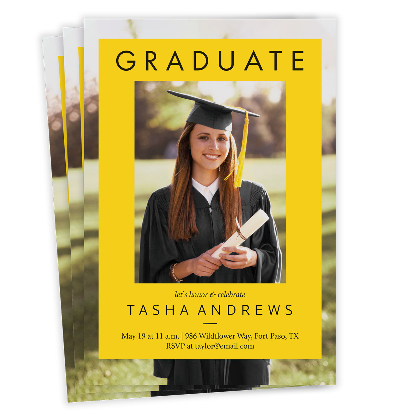 Yellow Spotlight Frame Flat Graduation Party Invitation