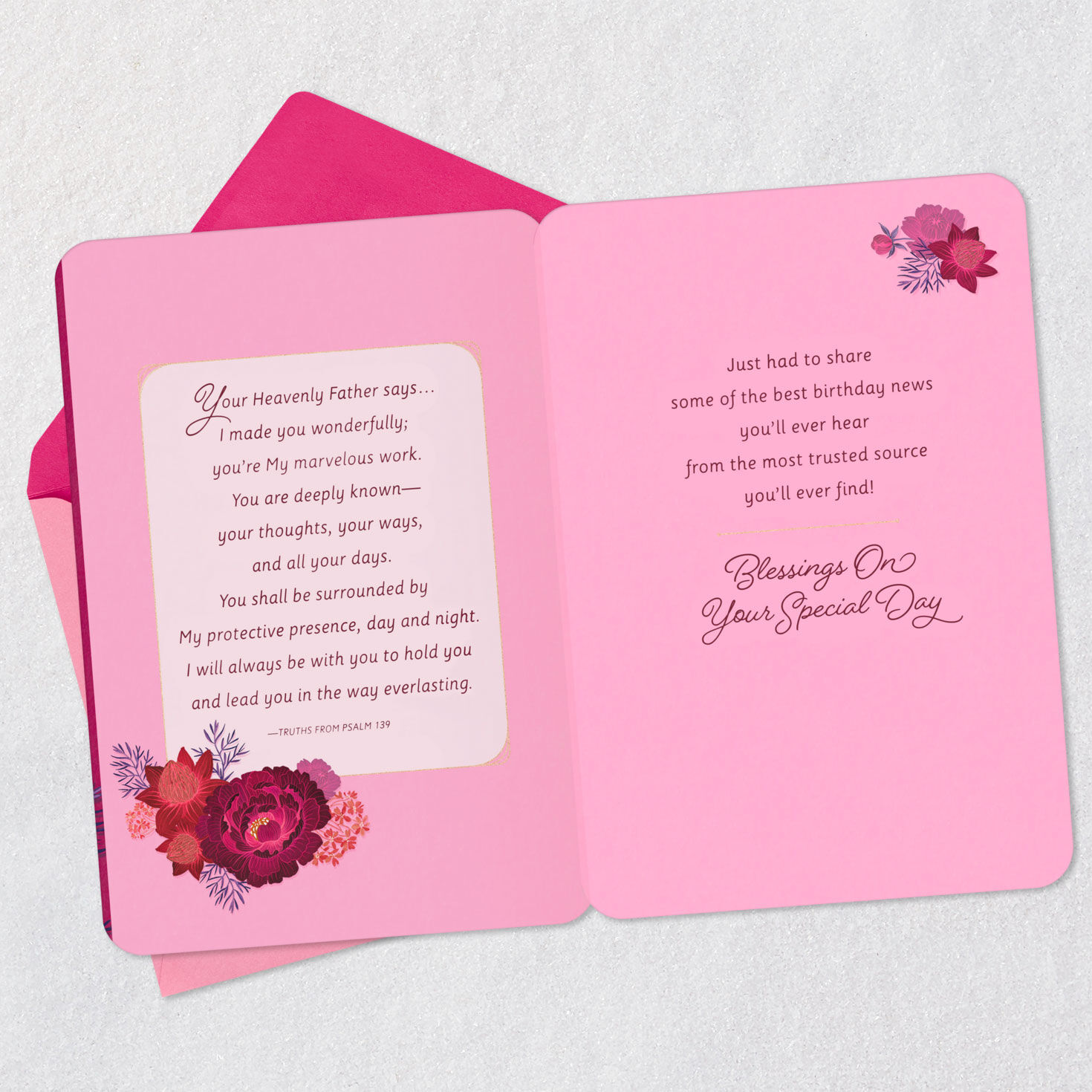 Dark Pink Flowers Religious Birthday Card  image number 4
