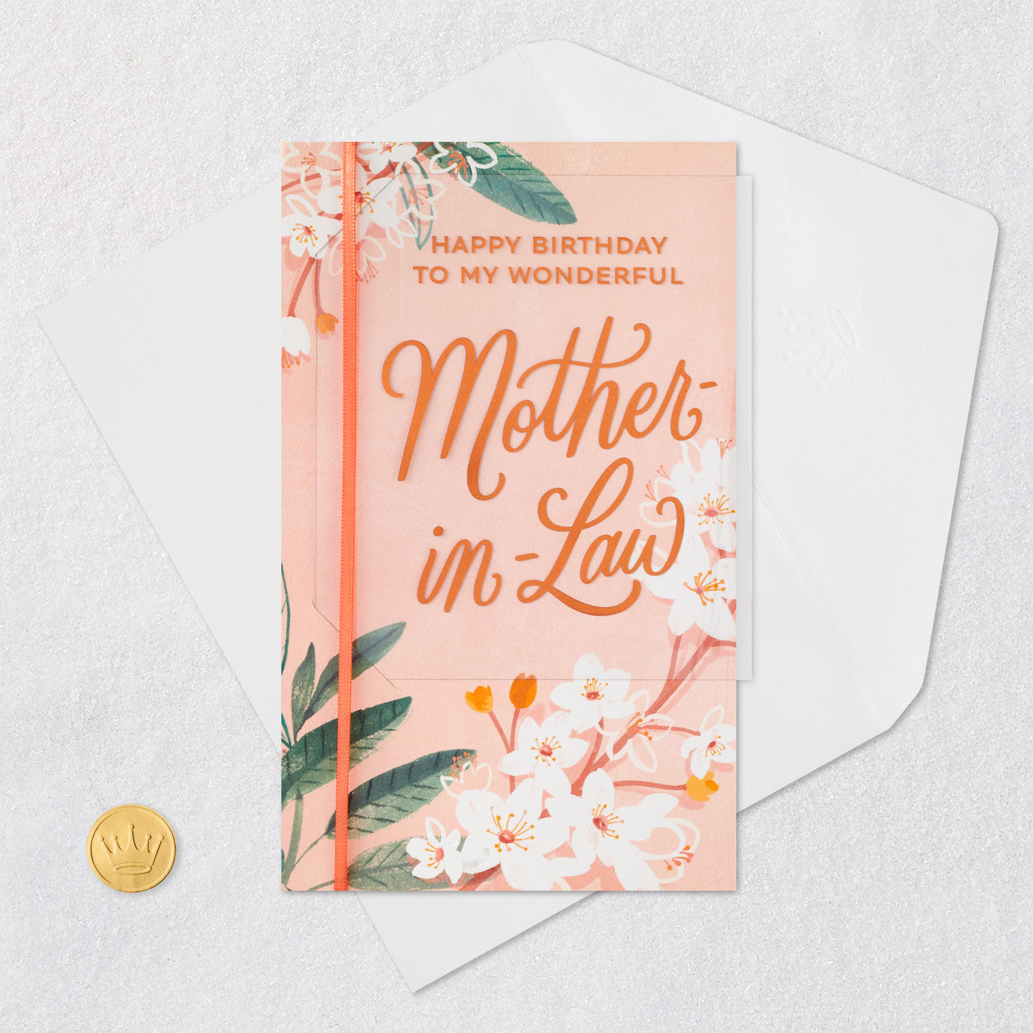 Flowers on Pink Birthday Card for Mother-in-Law Card Front with Envelope and Gold Seal image number 6