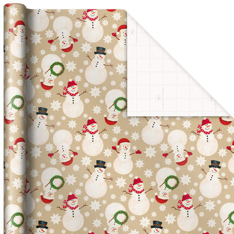 Snowmen on Tan Holiday Wrapping Paper, 25 sq. ft., , large