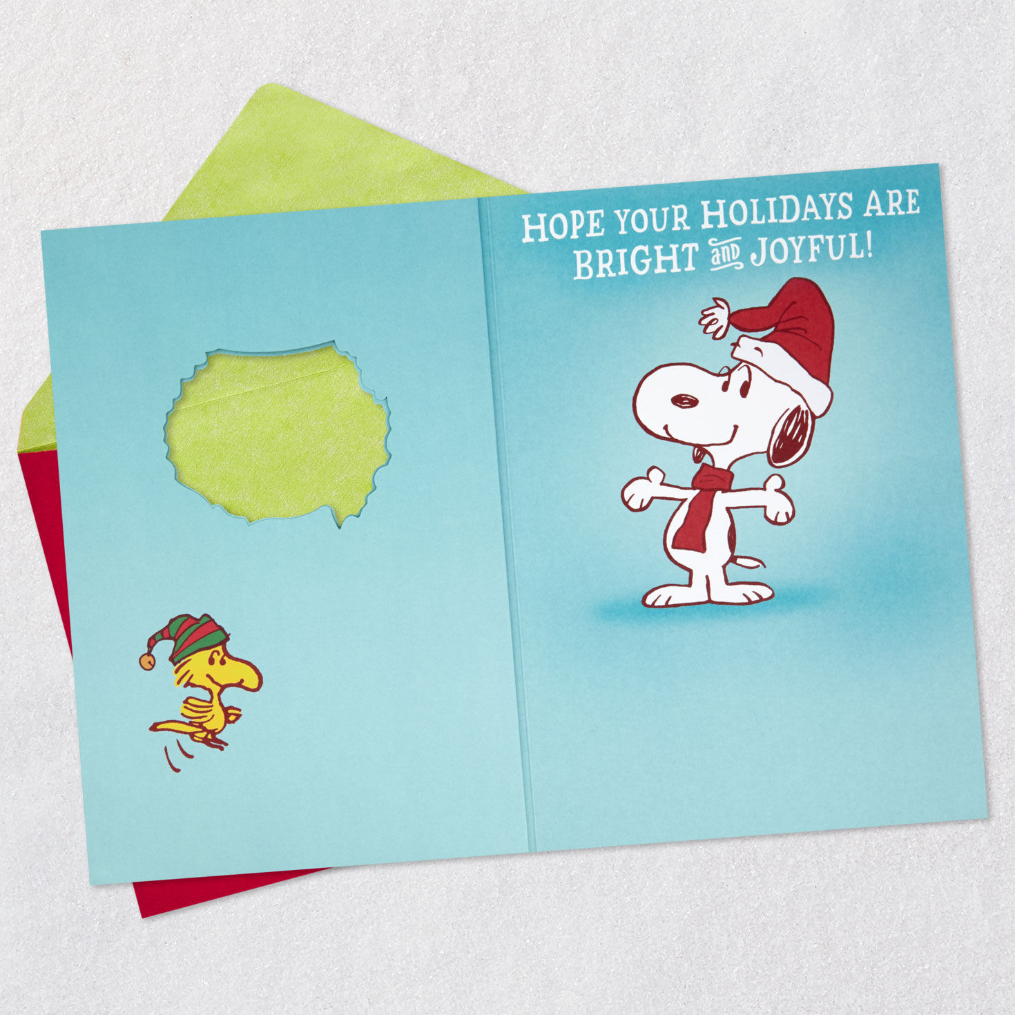 Santa Snoopy Wreath Musical Christmas Card With Light Open card with envelope image number 3