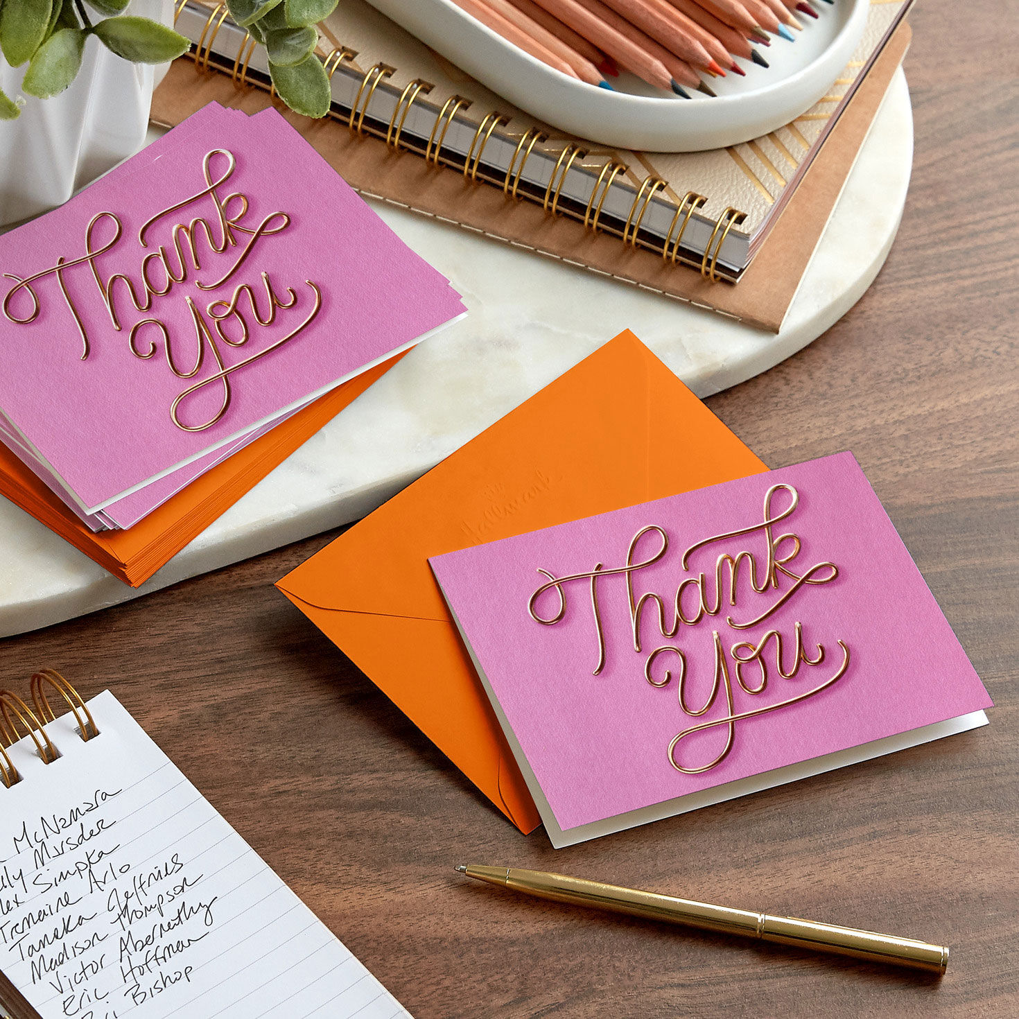 Wire Script on Pink Blank Thank You Note Cards Pack in use image number 6