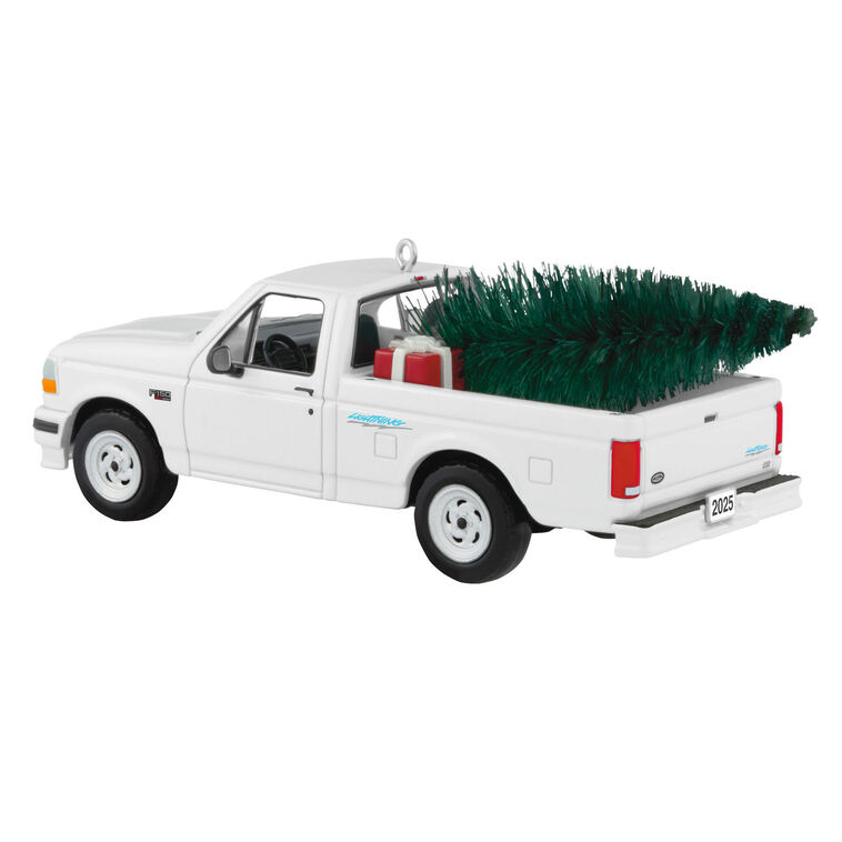 White Ford Pickup Truck With Tree Keepsake Ornament Back image number 6