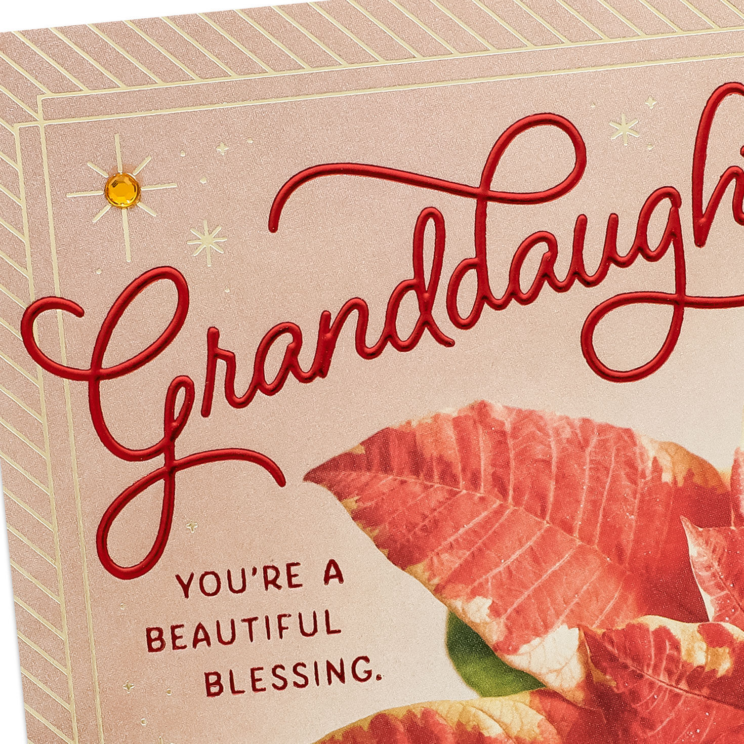 Pink Poinsettia Christmas Card for Granddaughter Card Front Detail image number 4