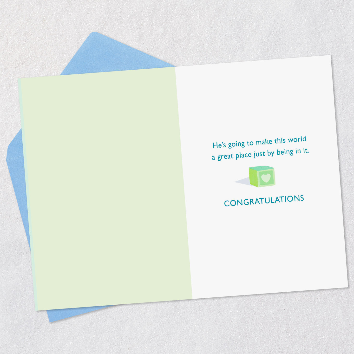 Baby Blocks Welcome New Baby Boy Card Open card with envelope image number 3