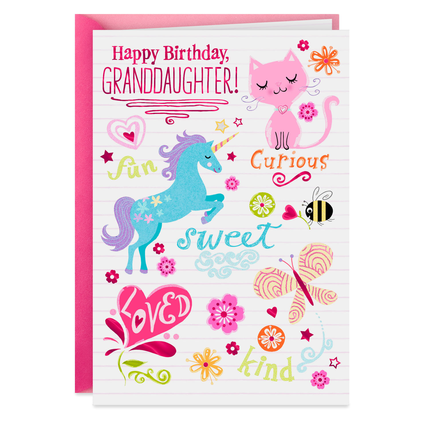 Unicorn And Cat Birthday Card For Granddaughter Greeting Cards