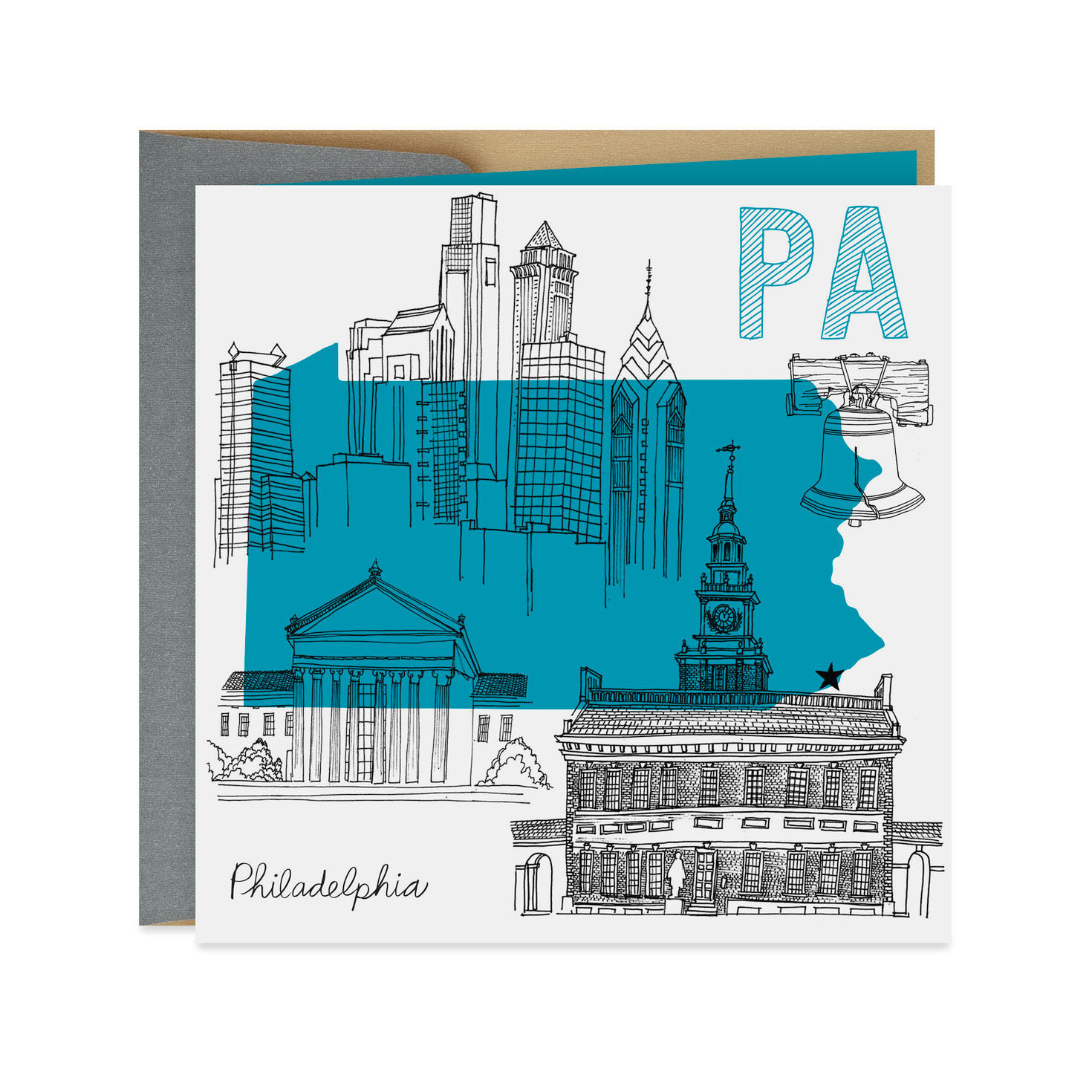 Philadelphia Sketched Icons Blank Card Greeting Cards Hallmark