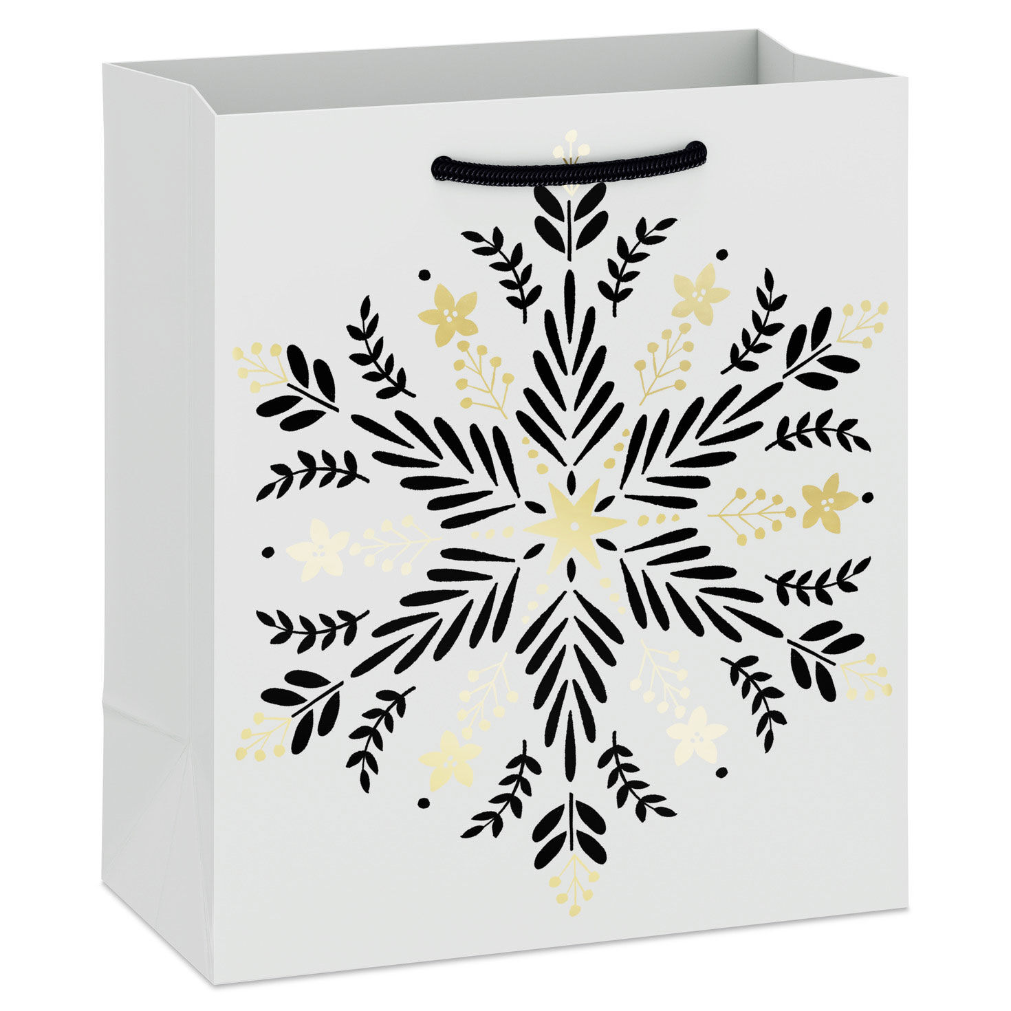 6.5" Black and Gold Snowflake Small Christmas Gift Bag
