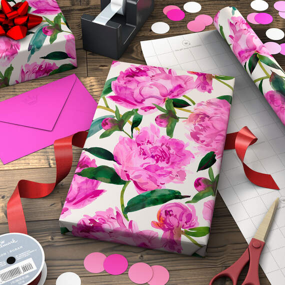 Pink Peonies Jumbo Wrapping Paper, 90 sq. ft., , large image number 3