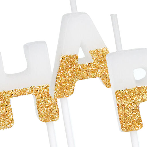 Gold Glitter Dipped "Happy Birthday" Candles, Gold Glitter