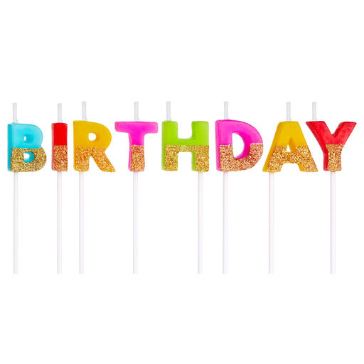 "Happy Birthday" Letters Colorful Birthday Candles, Set of 13, Rainbow Gold Glitter