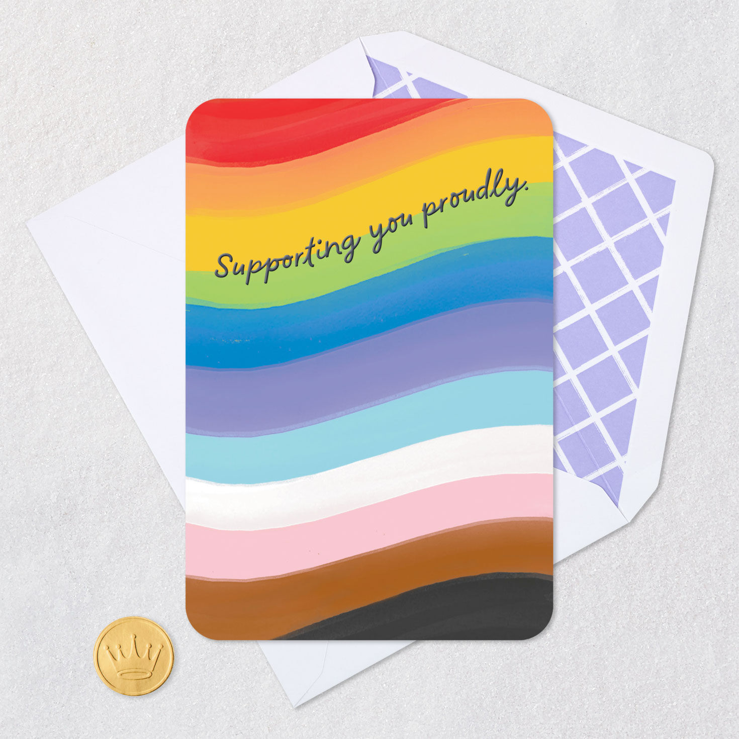 Rainbow Waves LGBTQ Pride Support Card Card Front with Envelope and Gold Seal image number 5