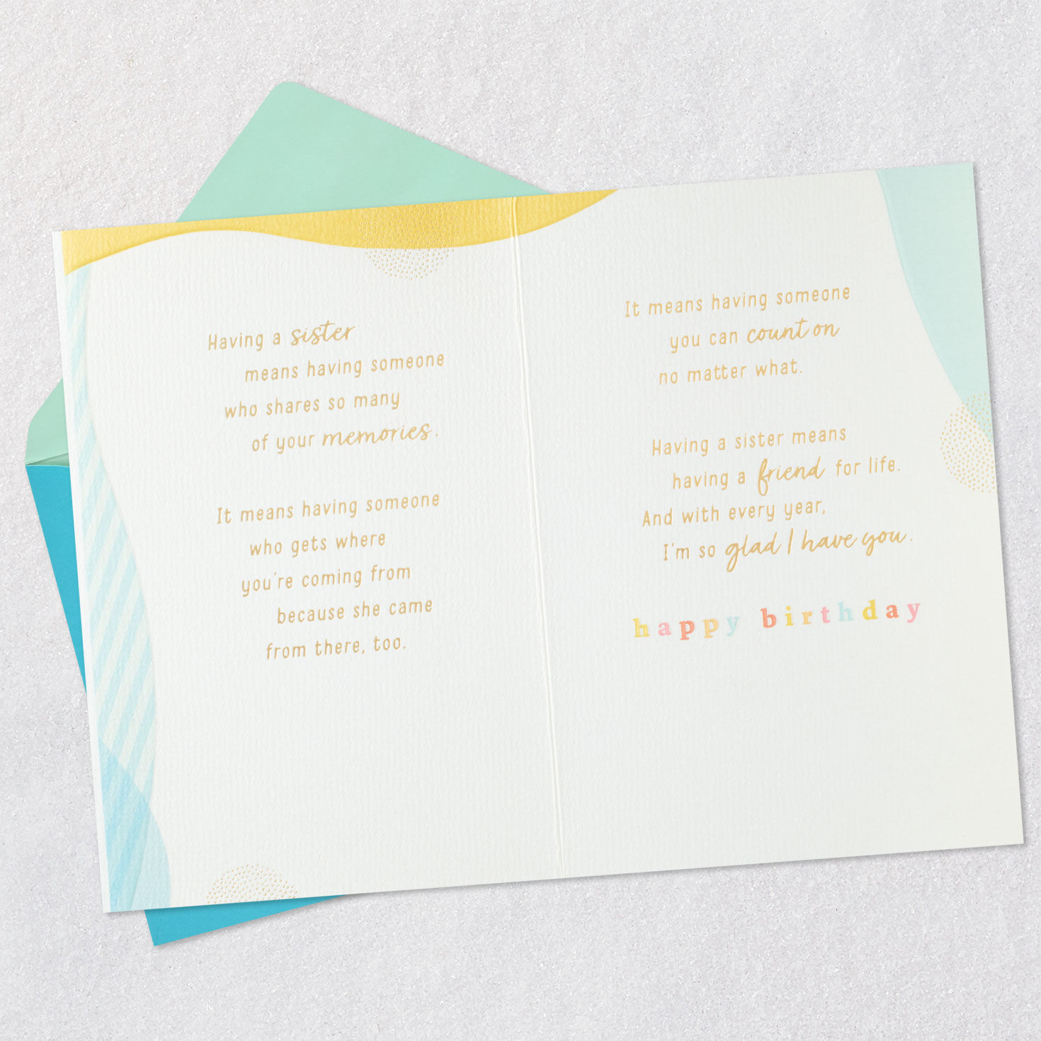 Colorful Lettering Sister Birthday Card Open card with envelope image number 4