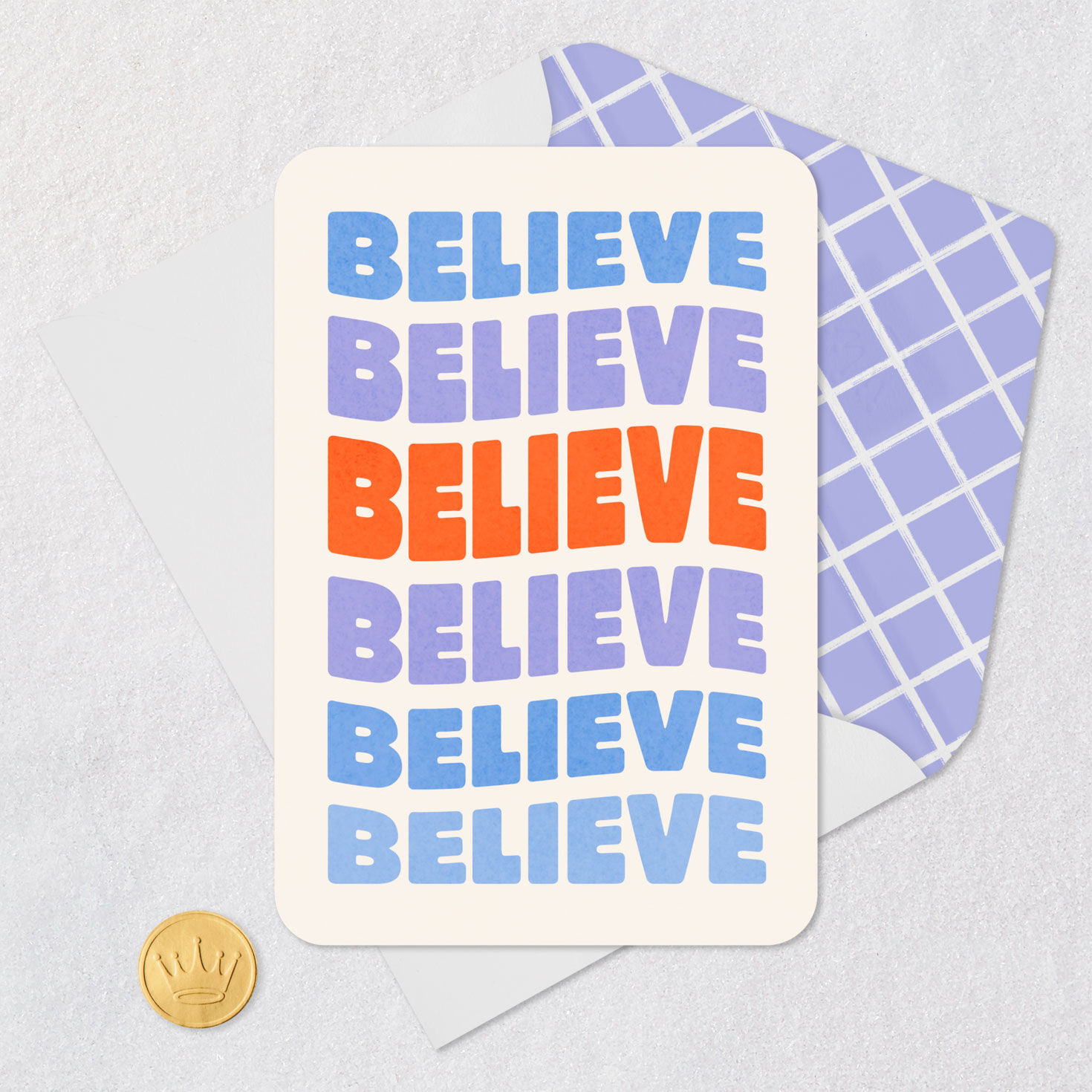 Believe Retro Lettering Encouragement Card Card Front with Envelope and Gold Seal image number 5