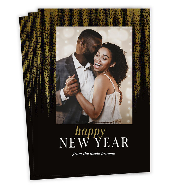 Gold Shimmer Fringe Flat New Year Photo Card