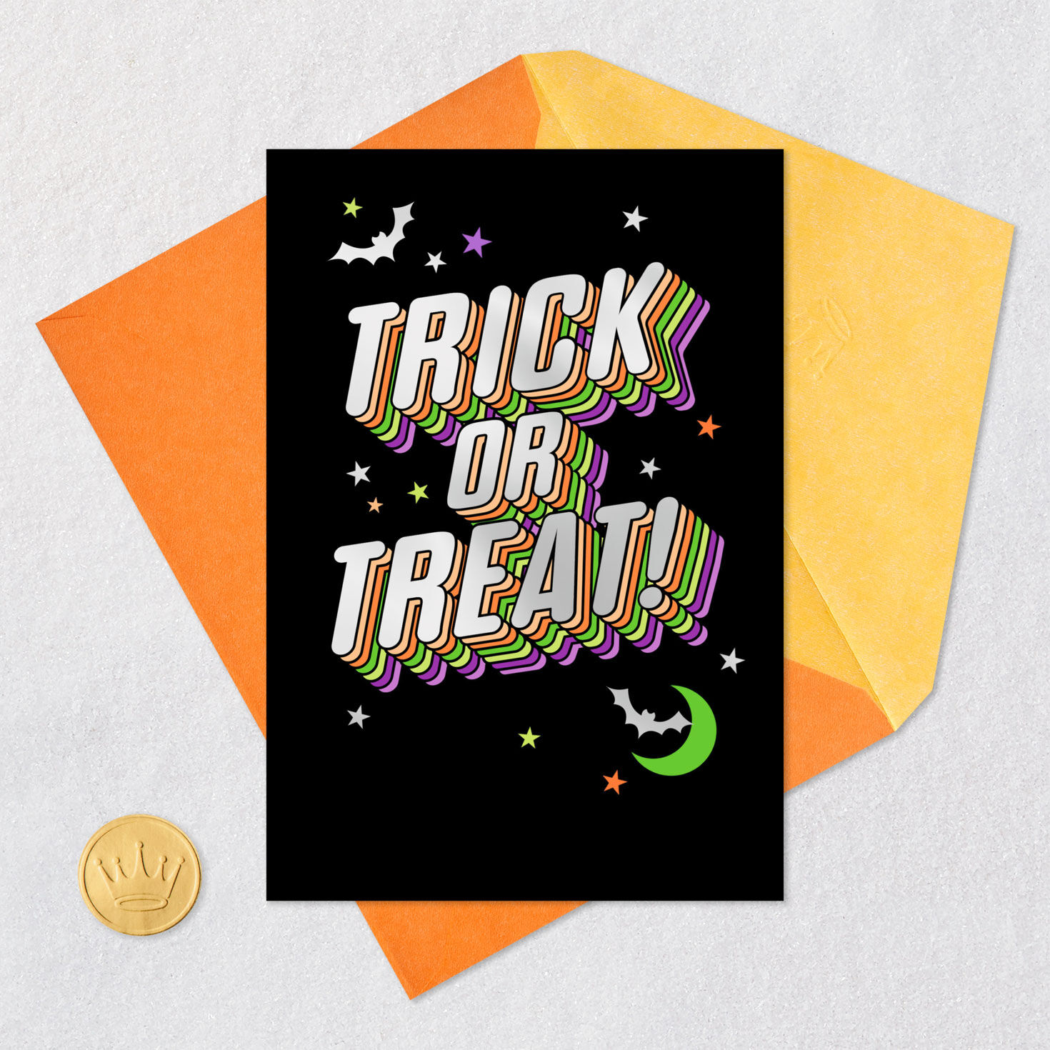 Retro Rainbow Lettering Halloween Card for Kid Card Front with Envelope and Gold Seal image number 5