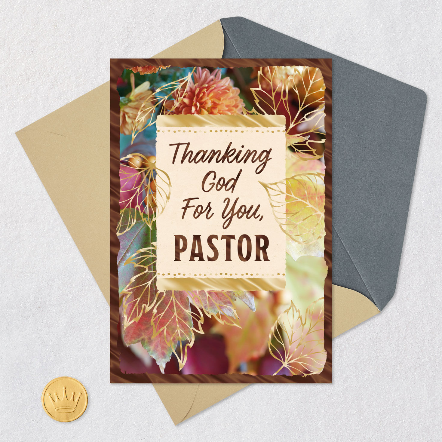 Leaves and Flowers Pastor Clergy Appreciation Card Card Front with Envelope and Gold Seal image number 6