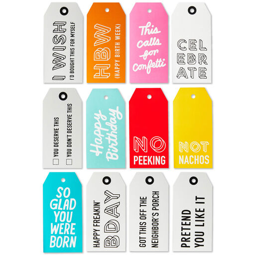 Assorted Funny 12-Pack Gift Tags, 
