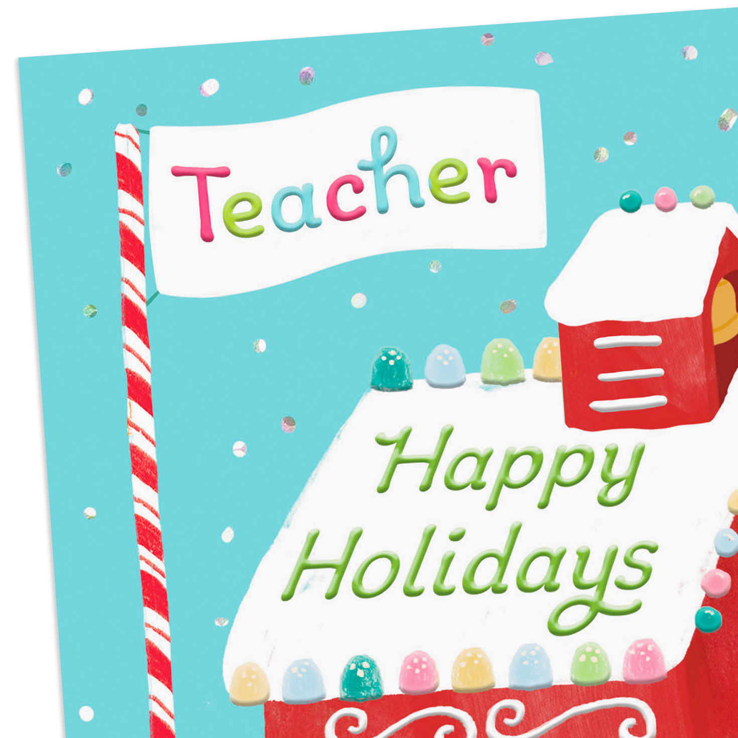 Gingerbread Schoolhouse Christmas Card for Teacher Card Front Detail image number 4