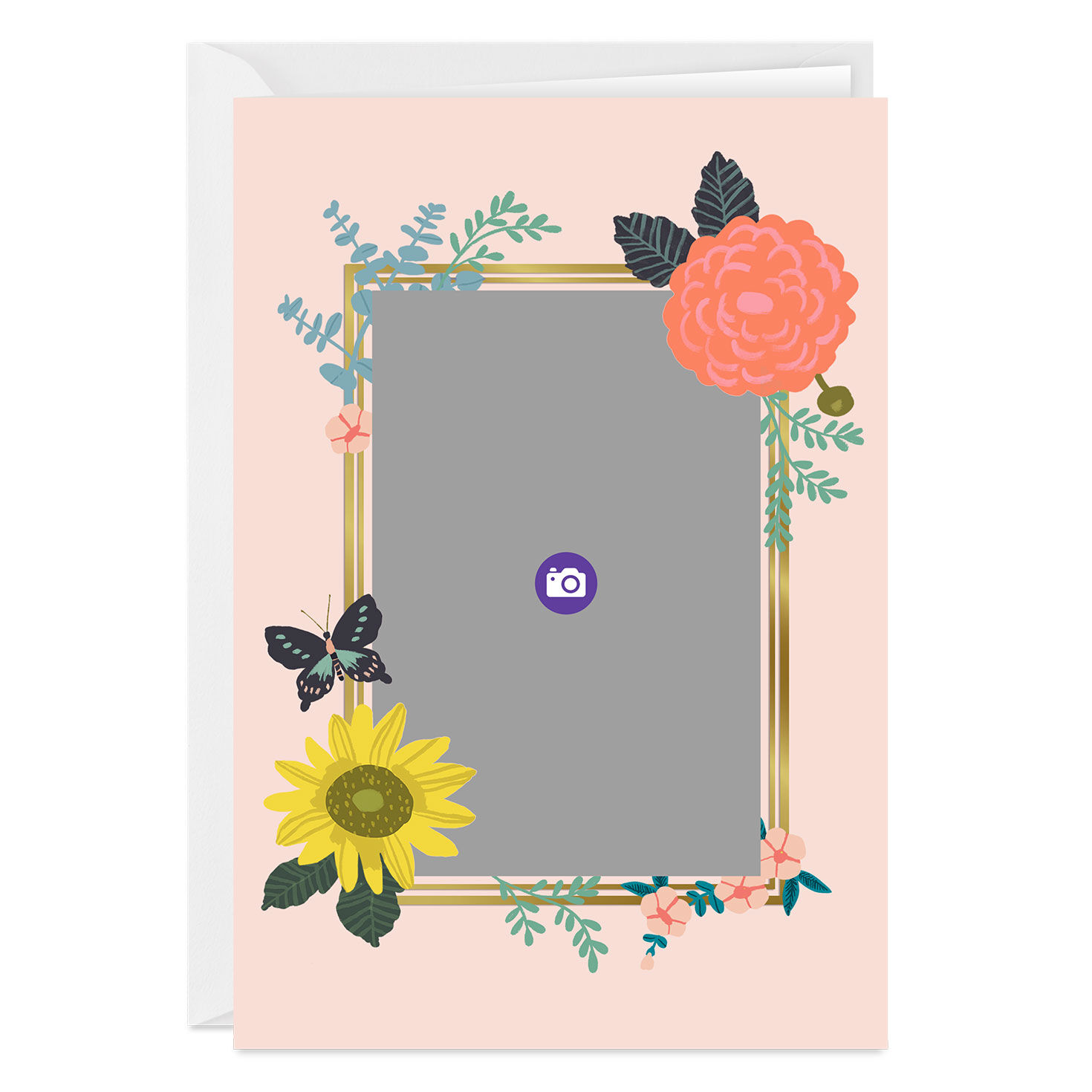Gold Frame With Flowers Personalized Card Card Front indicating personalization image number 3