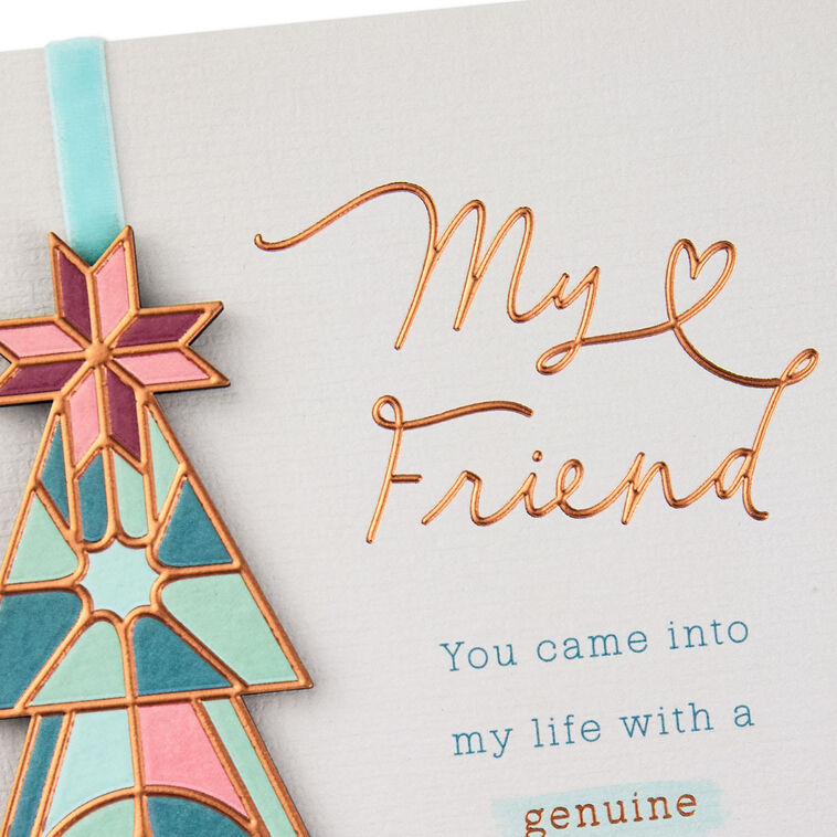 Geometric Green and Red Tree Friend Christmas Card Card Front Detail image number 5