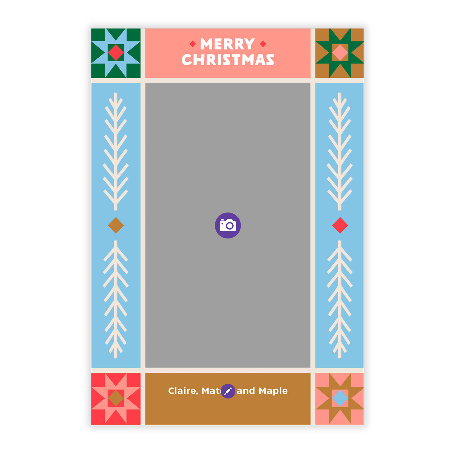 Nordic Patterns Personalized Christmas Photo Card Card Front indicating personalization image number 5