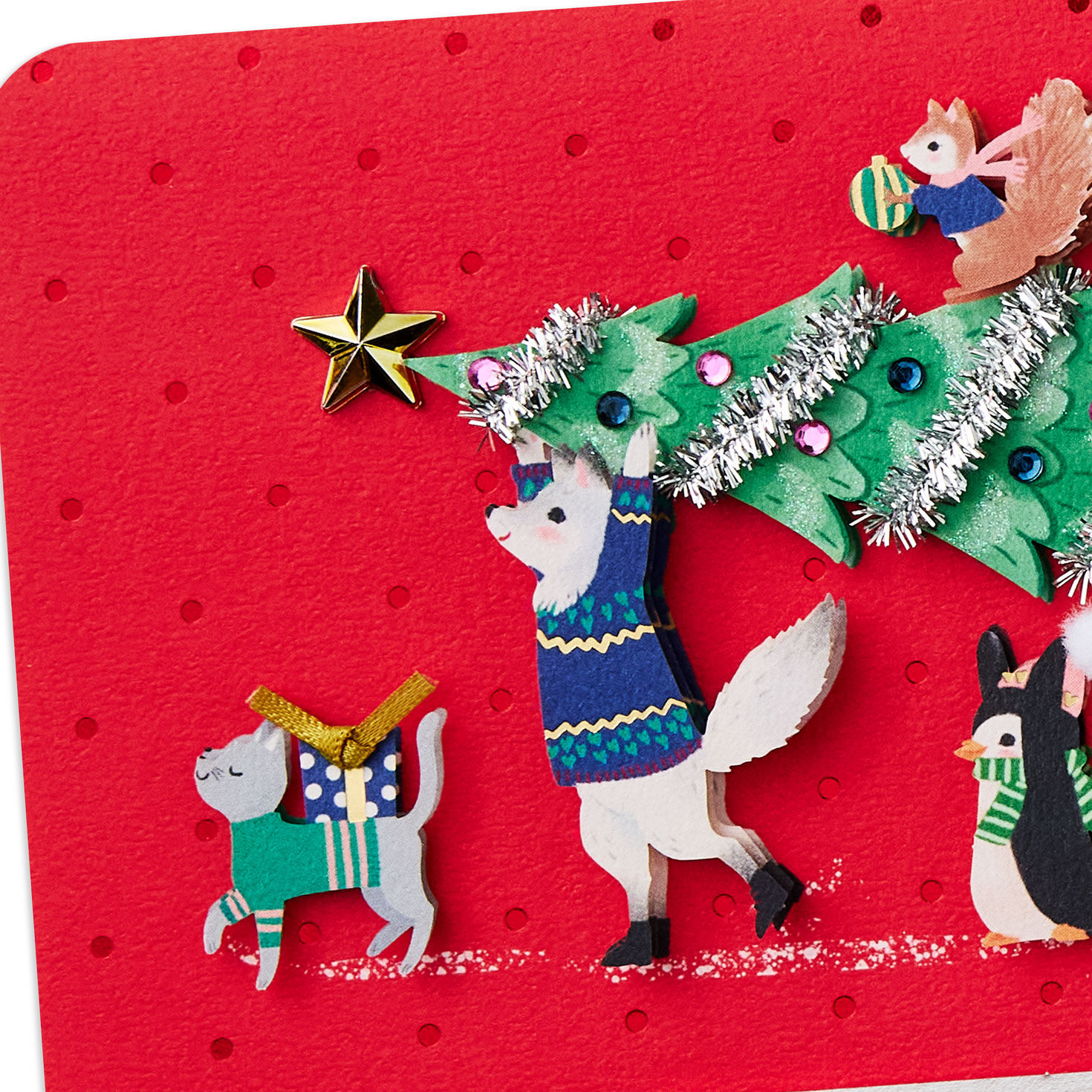 Animals With Tree Religious Christmas Card Card Front Detail image number 5