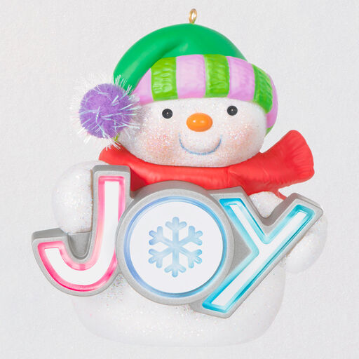 Shimmering Joy Snowman Ornament With Light, 