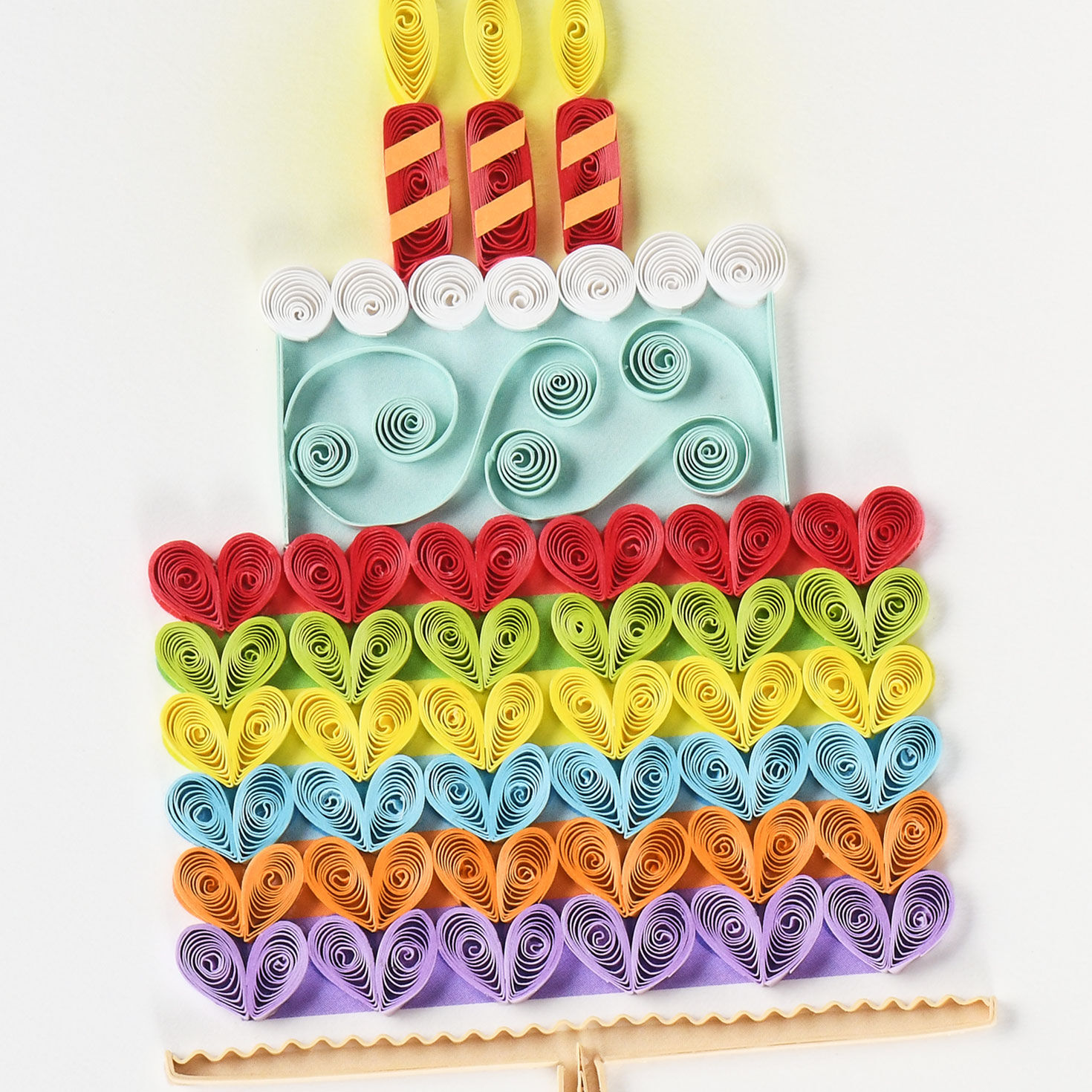 Rainbow Hearts Cake Quilled Paper Handmade Birthday Card, , large image number 4