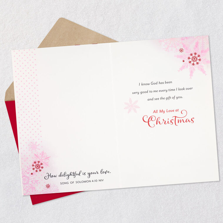 Snowflake on Pink Christmas Card for Wife Open card with envelope image number 4