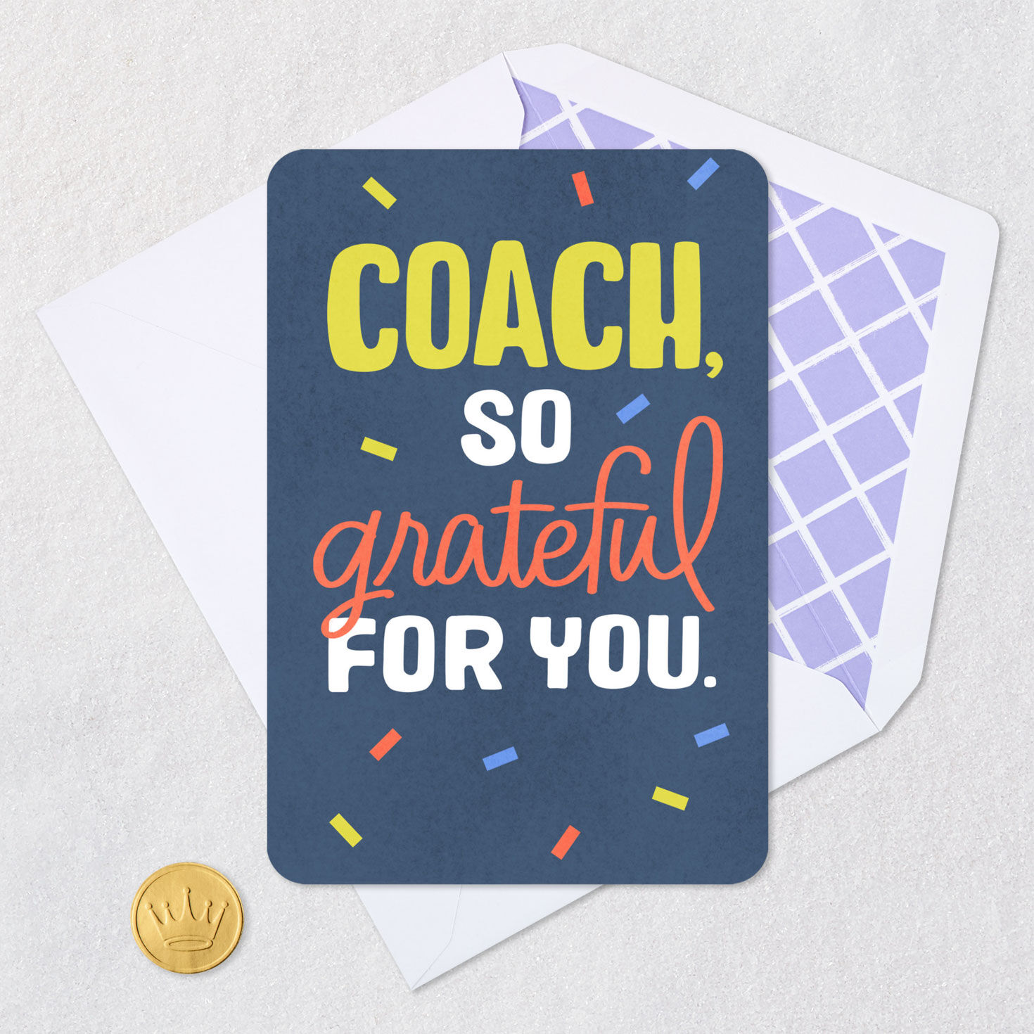 Colorful Confetti Thank You Card for Coach Card Front with Envelope and Gold Seal image number 5