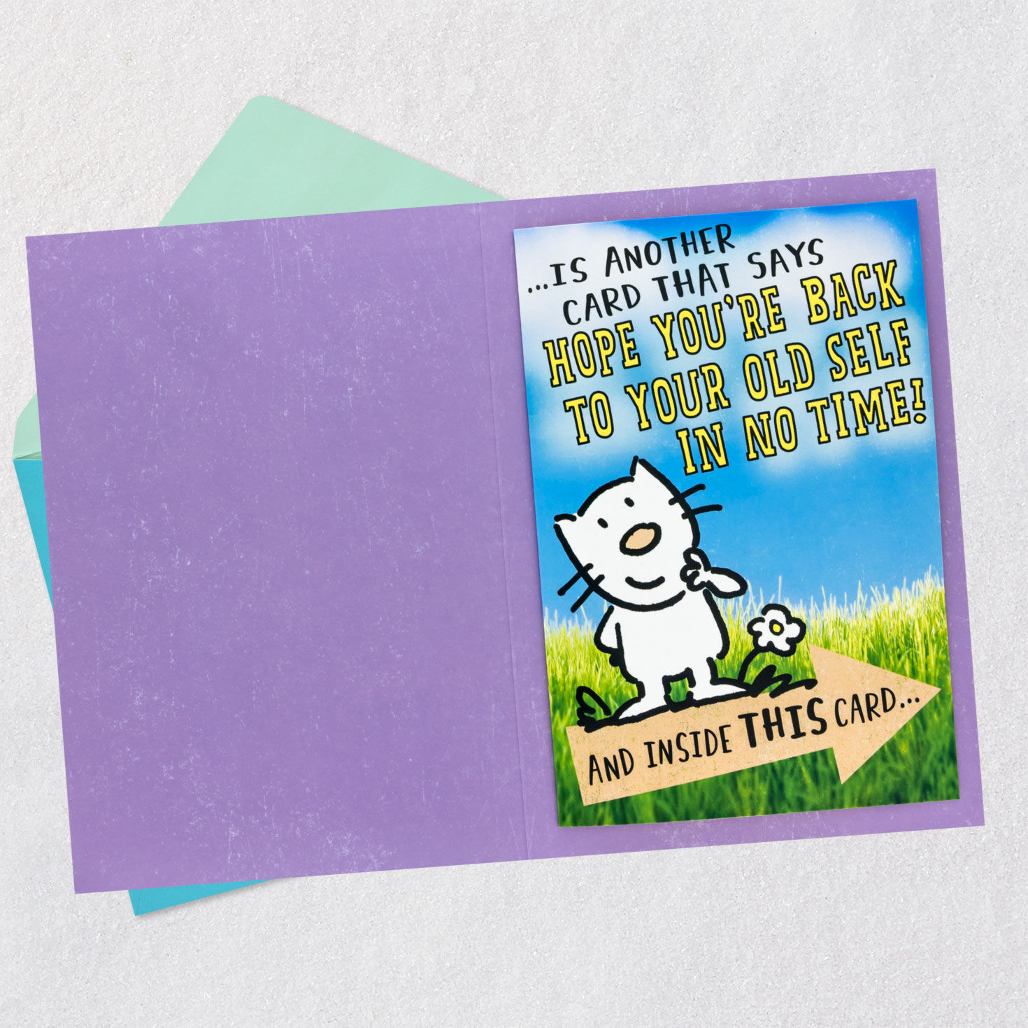 Funny Cartoon Cat Hug Pop-Up Get Well Card Open card with envelope image number 4