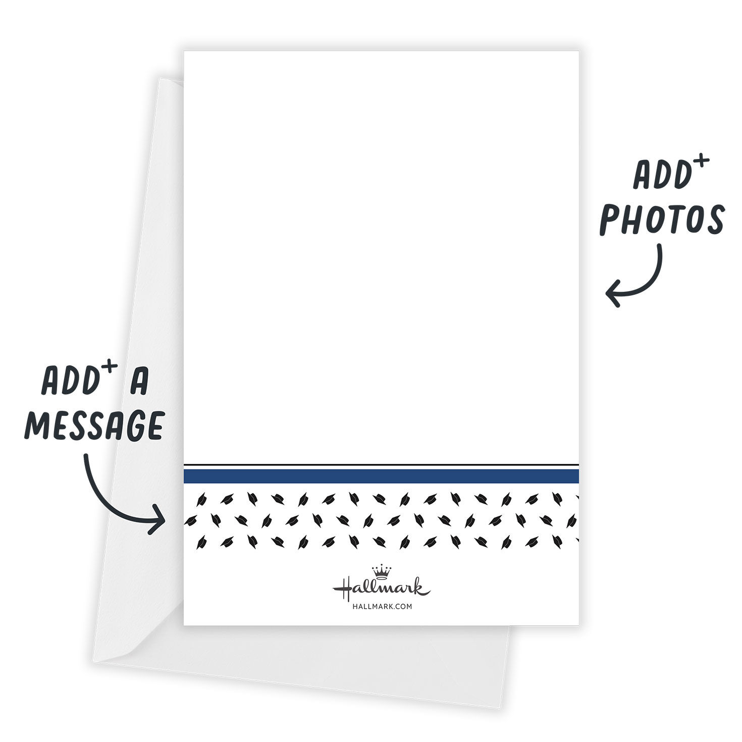 Blue Border Black Hats Grad Party Invitation Card back indicating personalization image number 3