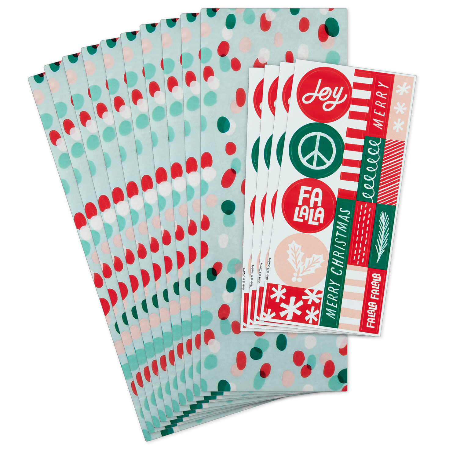 Colorful Dots on Mint Tissue Paper With Gift Tag Stickers, 10 sheets