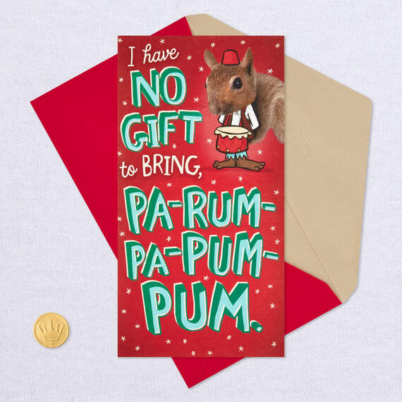 Little Drummer Squirrel Funny Pop-Up Money Holder Christmas Card, , large image number 5