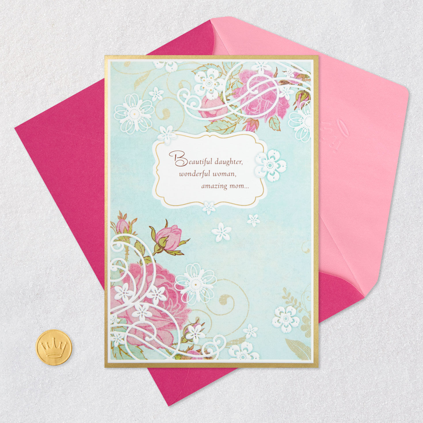 Wonderful Woman, Amazing Mom Mother's Day Card for Daughter Card Front with Envelope and Gold Seal image number 5