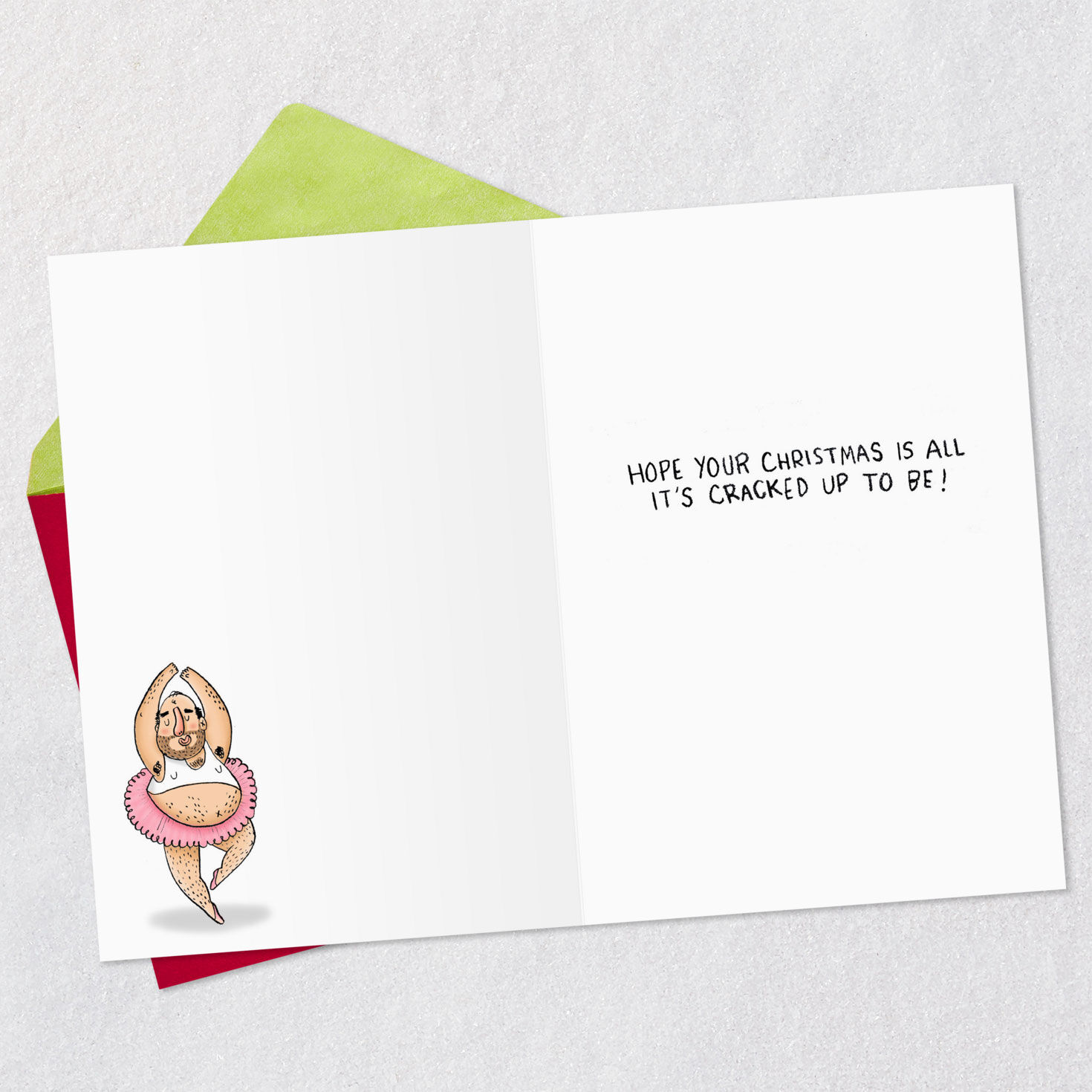 Dancing Men in Tutus Funny Christmas Card Open card with envelope image number 3