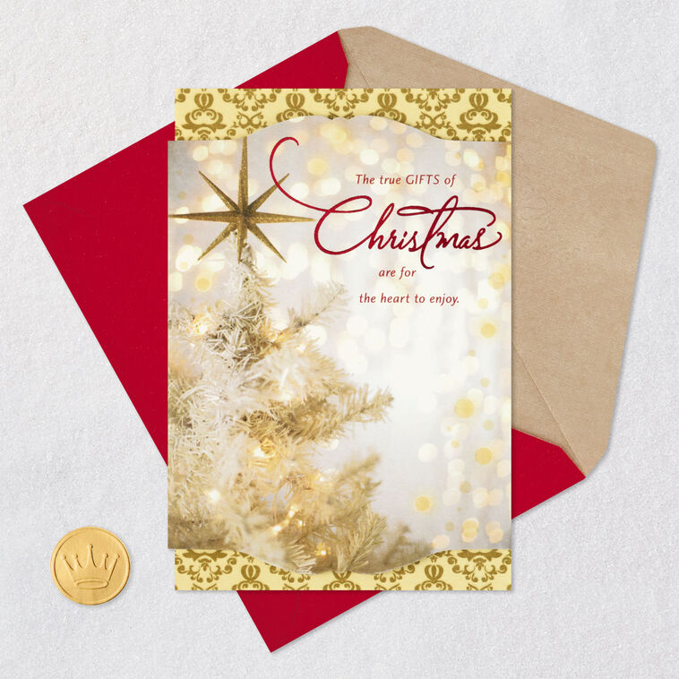 White Christmas Tree Christmas Card Card Front with Envelope and Gold Seal image number 7