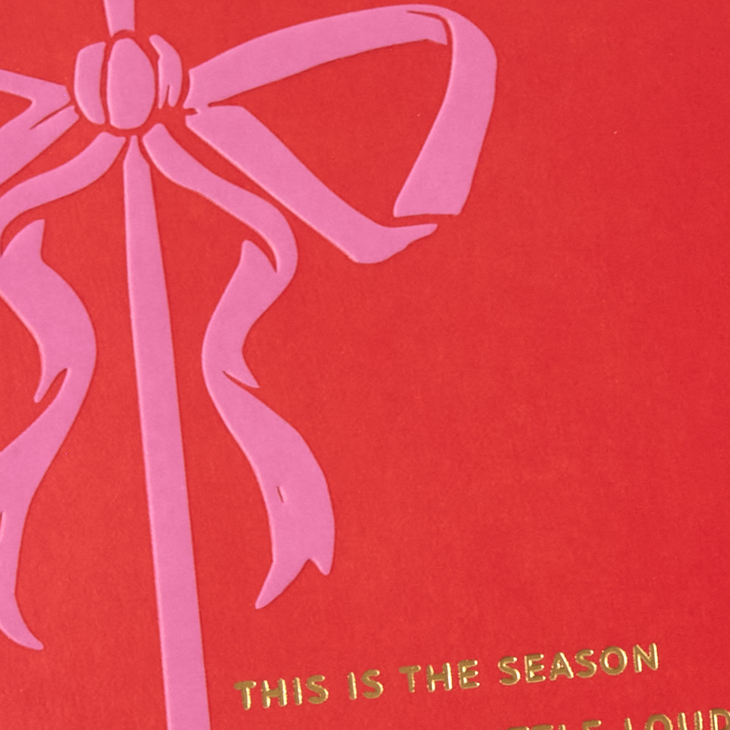 Elegant Pink Bow on Red Christmas Card Card Front Detail image number 4