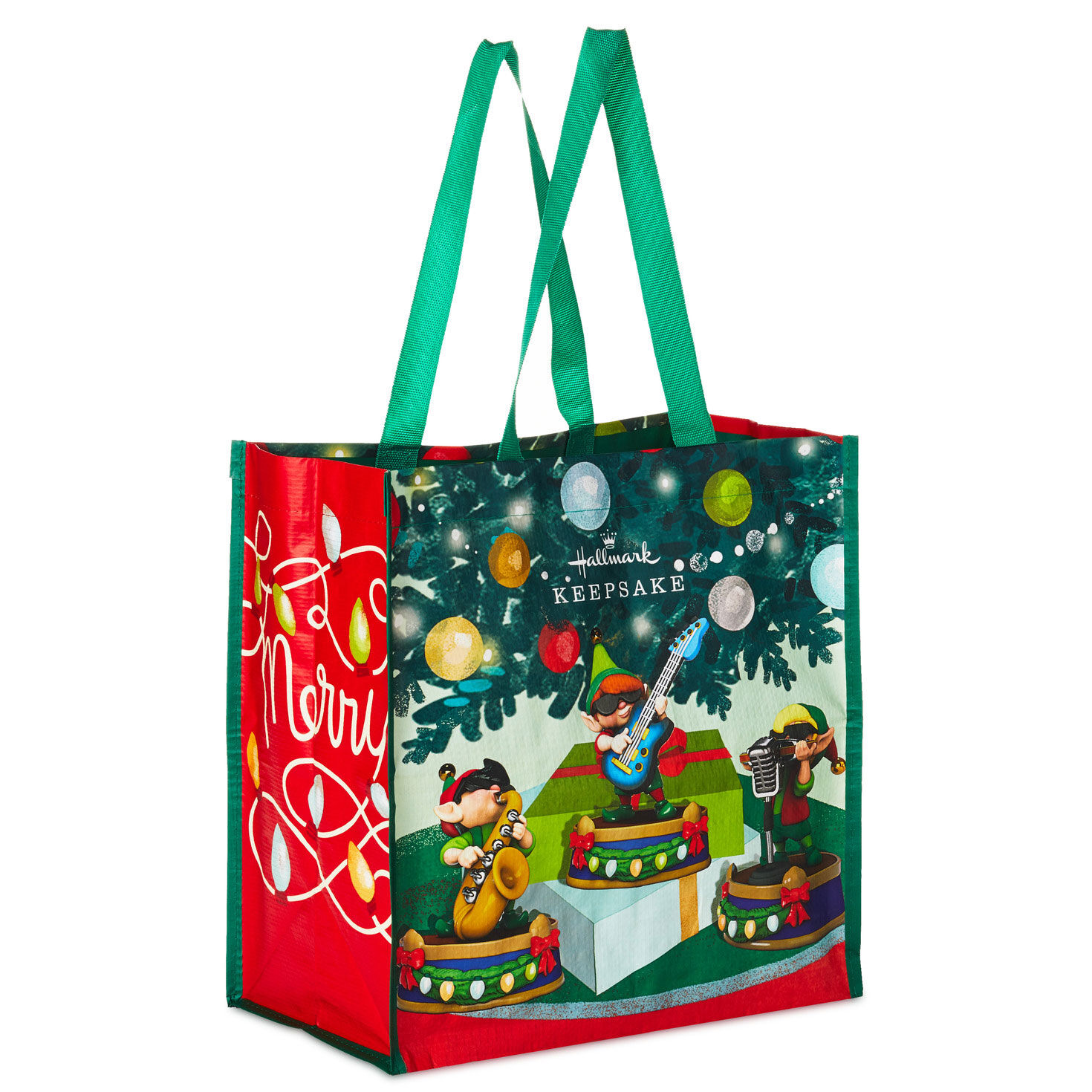 North Pole Tree Trimmers Band Reusable Tote Bag 13.75
