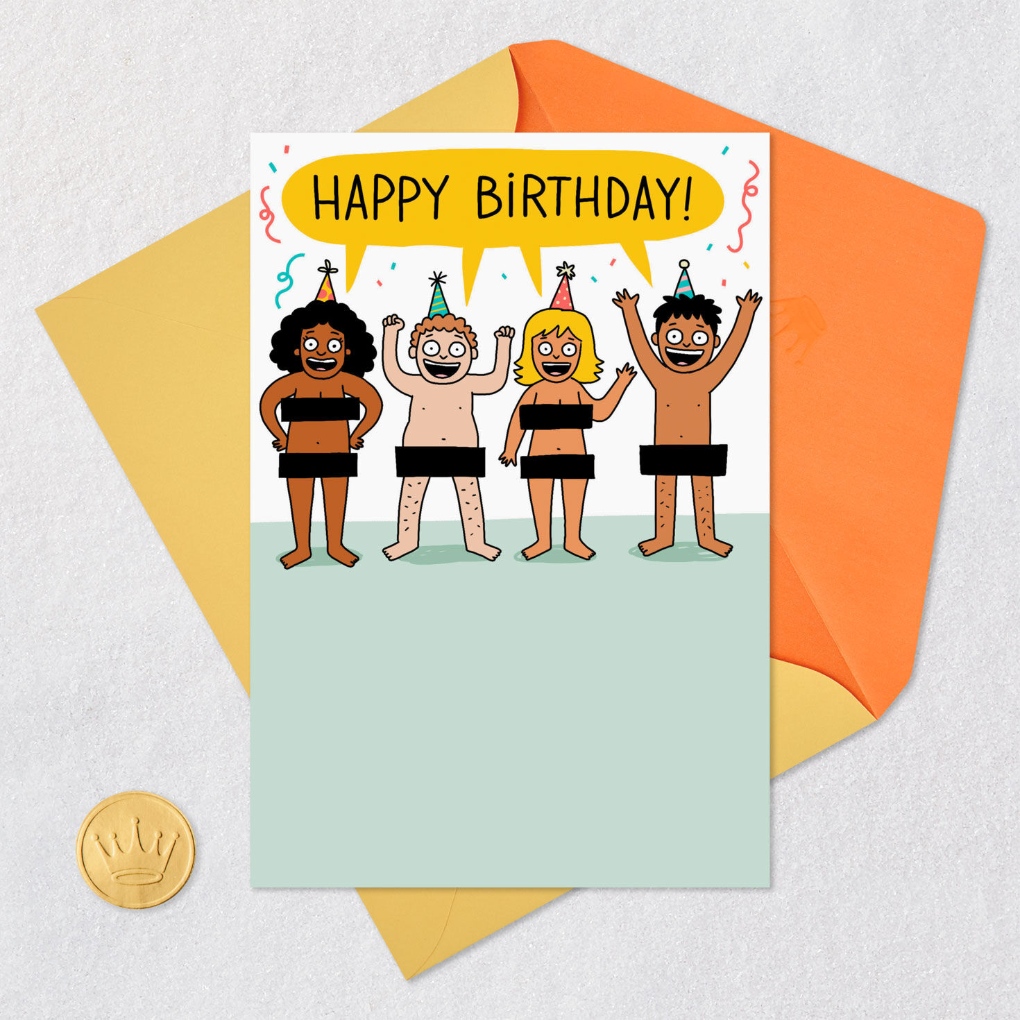 Funny Nudity Pun Happy Birthday Card Card Front with Envelope and Gold Seal image number 5